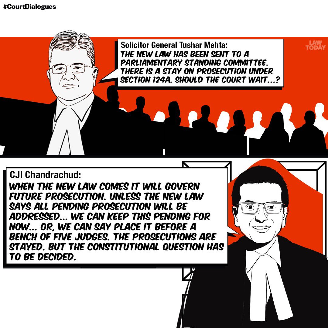LawTodayLive's tweet photo. #CourtDialogues
Supreme Court has decided to place the petitions challenging the constitutionality of the law of sedition before a five-judge bench. The top court order comes even as the Centre has introduced three new criminal law bills, that have “revised” the law on sedition. https://t.co/z9rPM88P2k