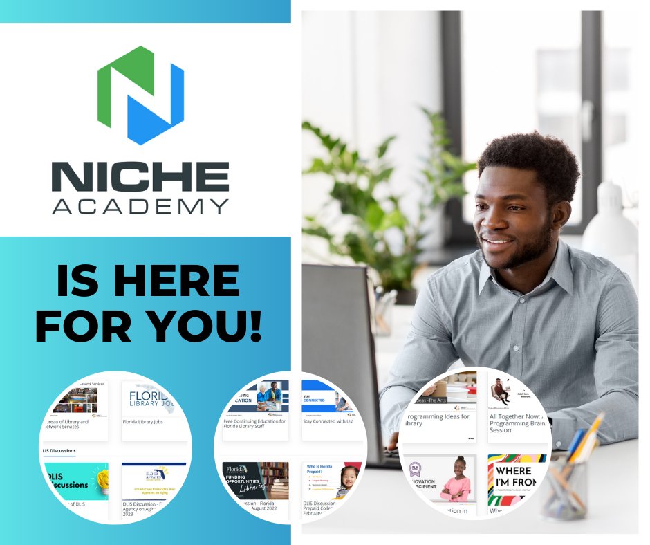 Our Niche Academy is here to offer support for Florida’s library staff! Access a number of trainings and resources on your own schedule.
Get started today: bit.ly/DLISNiche
#FloridaLibraries