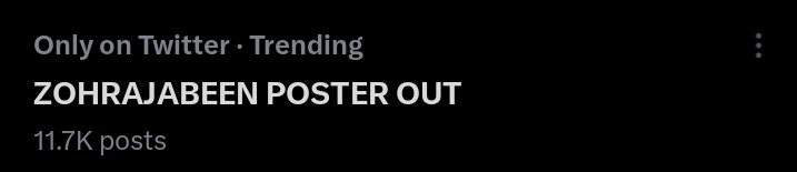 ZOHRAJABEEN POSTER OUT is finally trending with 11.7k tweets 

Congratulations everyone <3