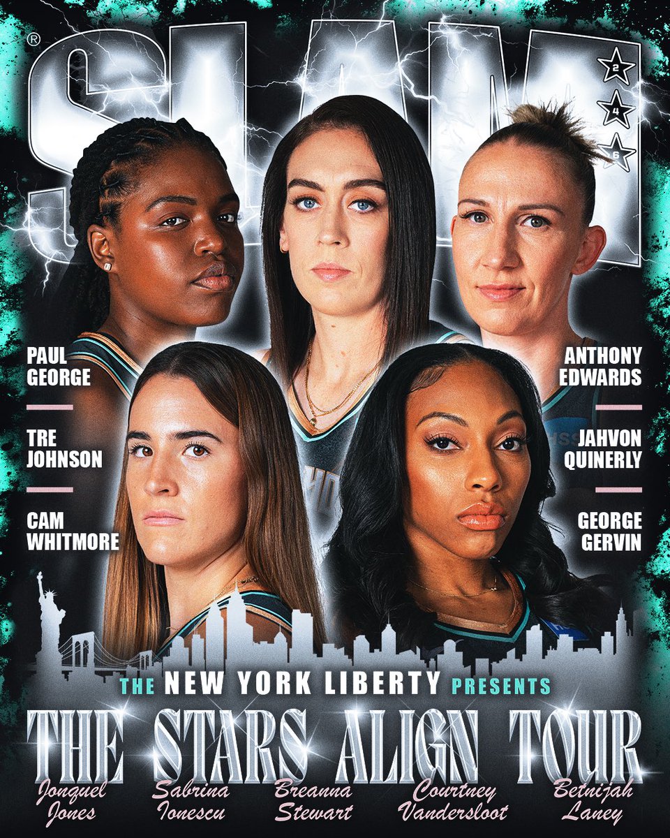 The biggest show in Brooklyn is dominating the WNBA. 🗽⭐️⭐️⭐️⭐️⭐️ New York Liberty superstars Breanna Stewart, Sabrina Ionescu, Jonquel Jones, Betnijah Laney and Courtney Vandersloot cover SLAM 246.