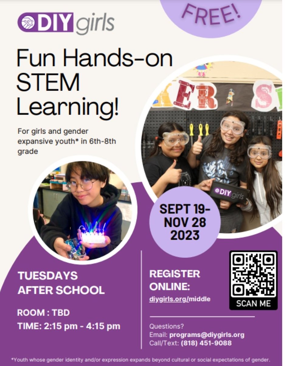 Falcons,
     If you are interested in joining DIY girls, please make sure you fill out the registration form. The program will start next week.