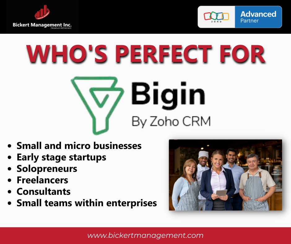 BickertMgmtInc's tweet image. What is Bigin by Zoho CRM and how can it help you and your organization? To learn more, feel free to contact us: zurl.co/lcLX
#Zoho #Bigin #ZohoAdvancedPartner #businesstools #BiginByZohoCRM #businessgrowth #BusinessExperts #AnyoneCanBigin
