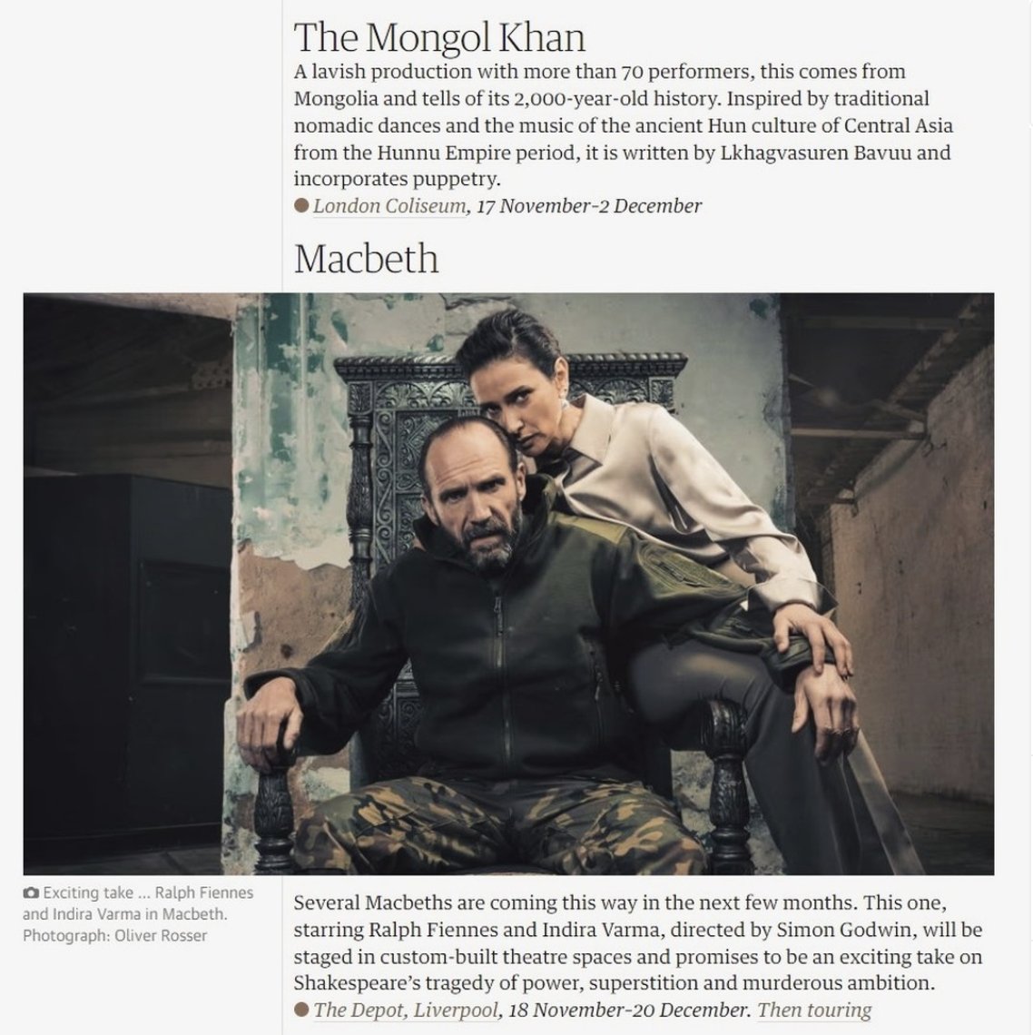 'The Mongol Khan' has been mentioned in the
@guardian 's article outlining the best theatre of autumn 2023!!!! 🎊@CulturalEnvoyMN
@TheMongolKhan
@BelaBayra
@hero_bbaatar
#theatrearts #theatre #newshow