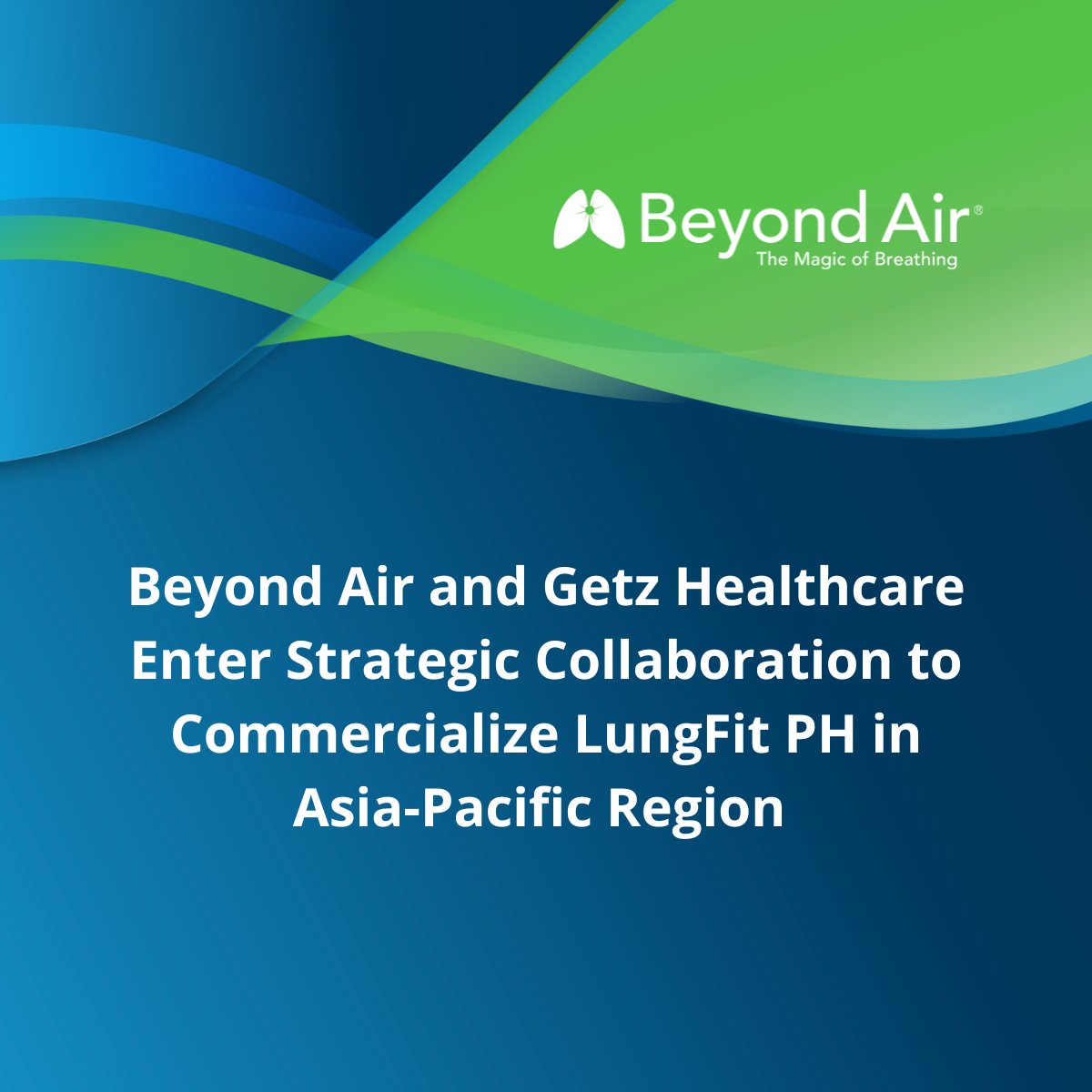 Beyond Air announced that it has entered into an agreement with @GetzHC_ANZ to commercialize the LungFit PH device in certain countries across the Asia-Pacific region. Learn more: beyondair.net/news-events/pr…. #NitricOxide #GetzHealthcare