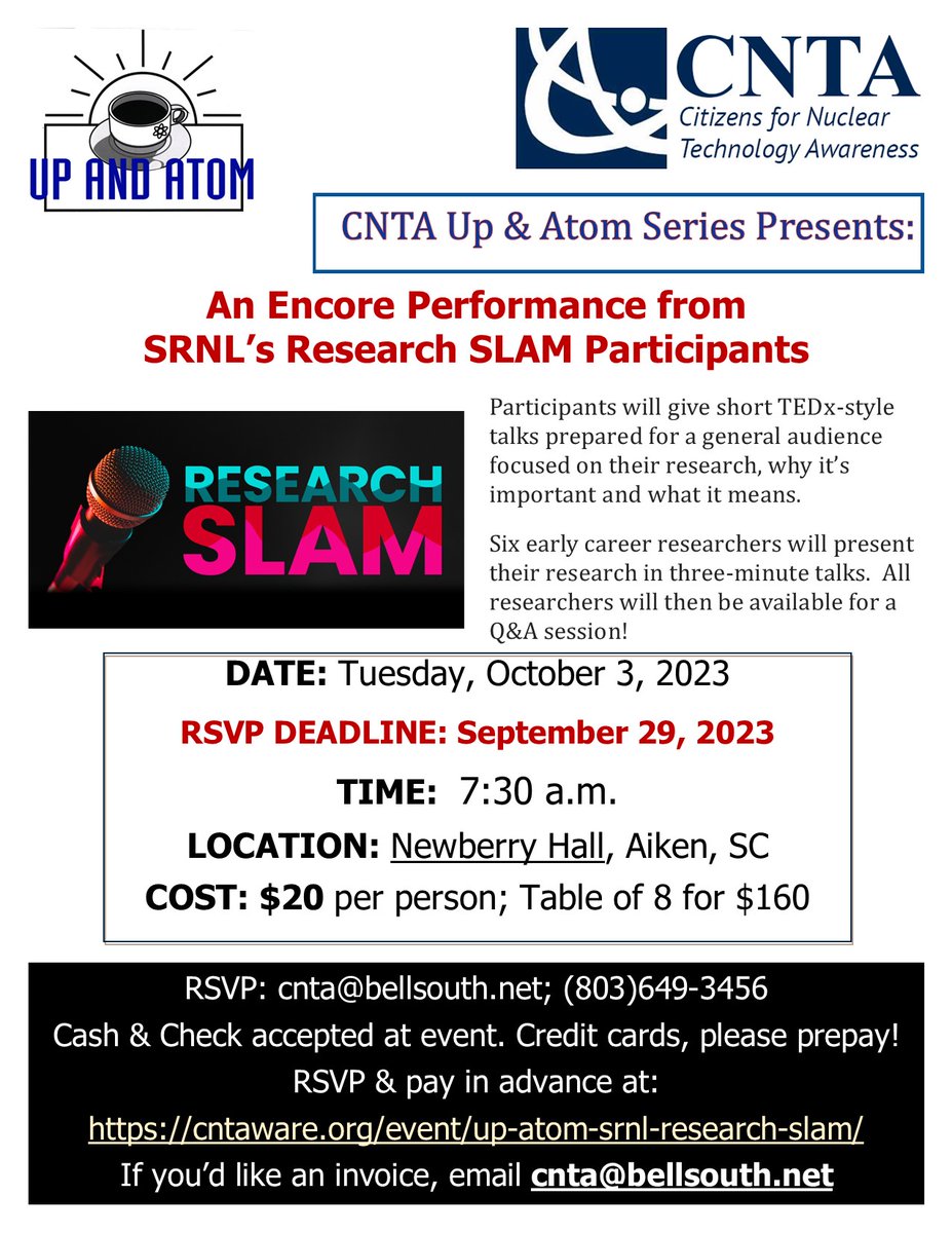 Join us &amp; hear about exciting research happening at <a href="/SRNLab/">Savannah River National Laboratory</a> 
cntaware.org/event/up-atom-…