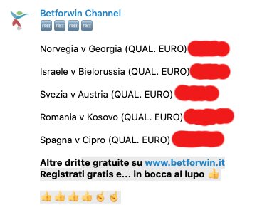 betforwin's tweet photo. I #pronostici di oggi sul CANALE TELEGRAM GRATUITO:

→ https://t.co/quAEjbQ8yD 
￼
Passa a vederli 😉
￼
#qualificazionieuropei #calcio #scommesse #betforwin https://t.co/aZLivqvVgx