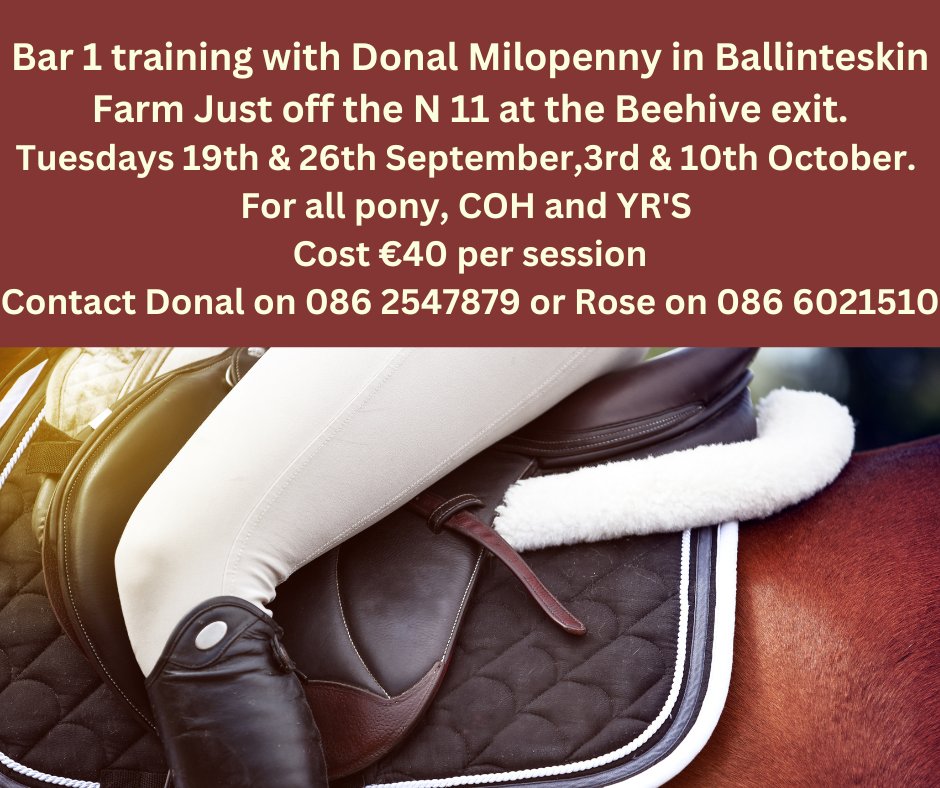 Date for your Diary.
Bar 1 Training