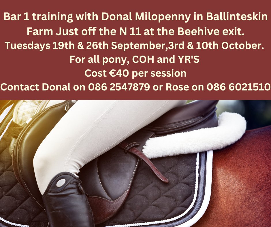 Date for your Diary. Bar 1 Training