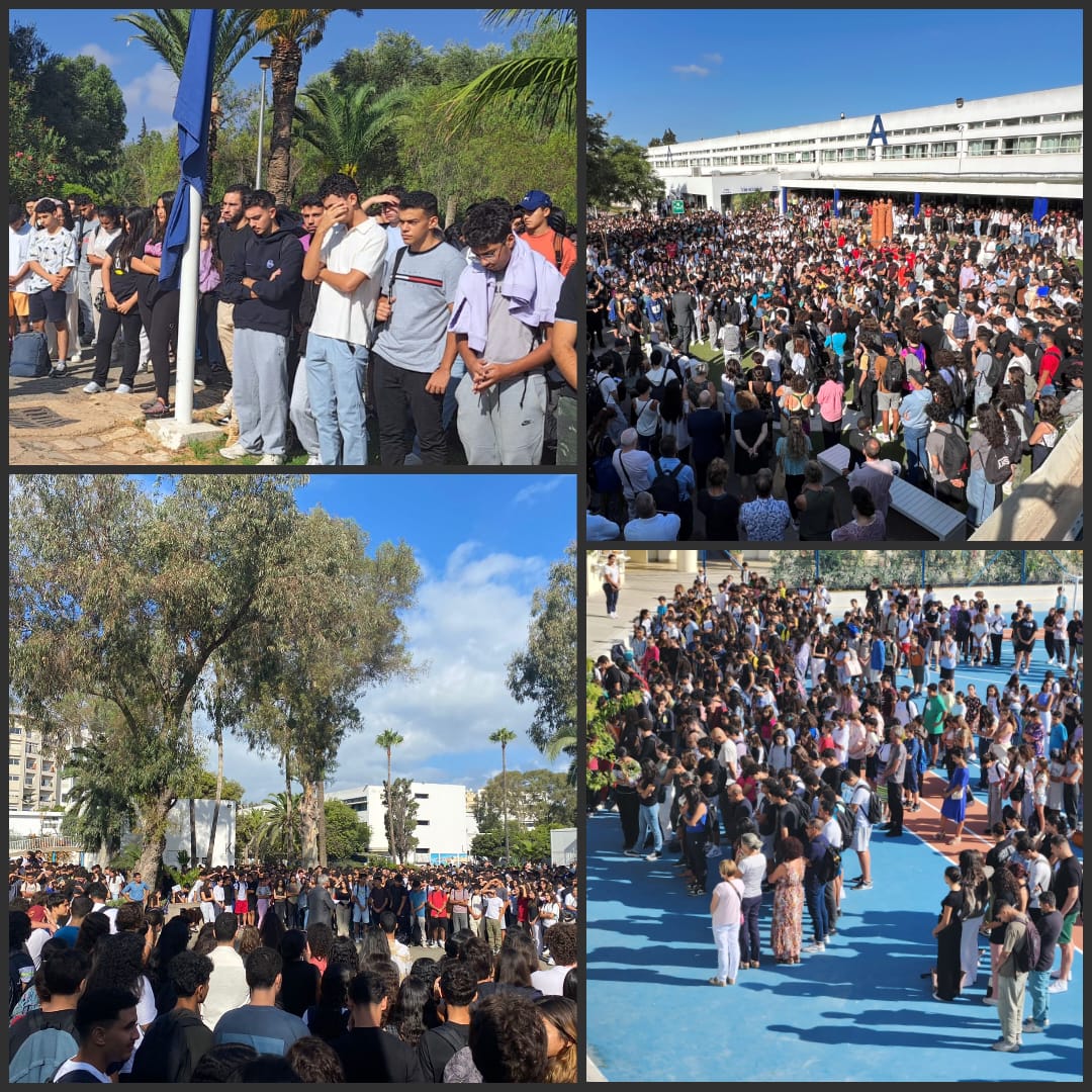 AmbaFranceMaroc's tweet photo. Moment solennel de recueillement de toutes les équipes du réseau français au Maroc, en hommage aux victimes du tremblement de terre d'Al Haouz.

En ces moments difficiles, notre cœur est avec le Maroc. https://t.co/65XSXq7Ubo