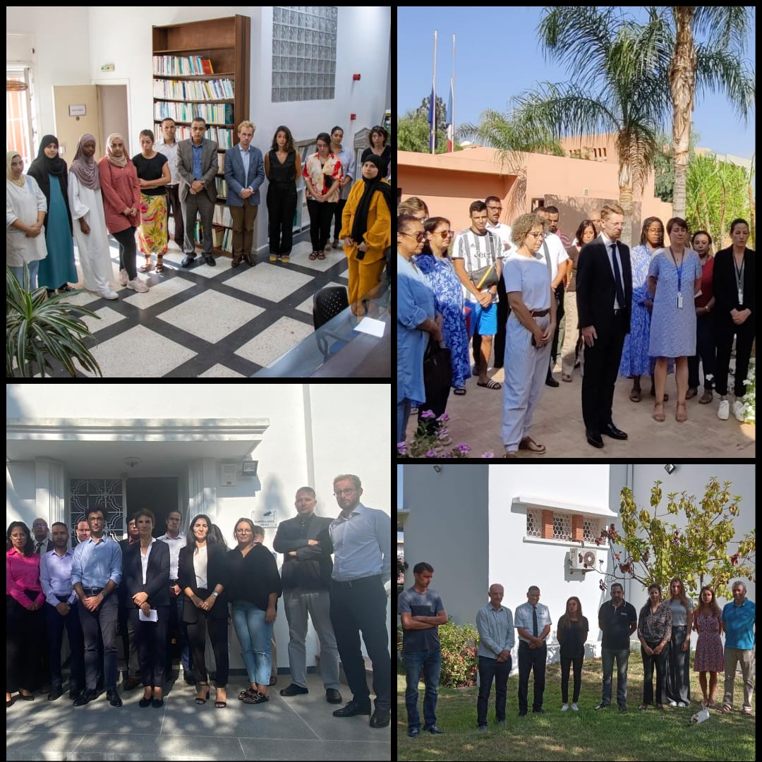 Moment solennel de recueillement de toutes les équipes du réseau français au Maroc, en hommage aux victimes du tremblement de terre d'Al Haouz.

En ces moments difficiles, notre cœur est avec le Maroc.