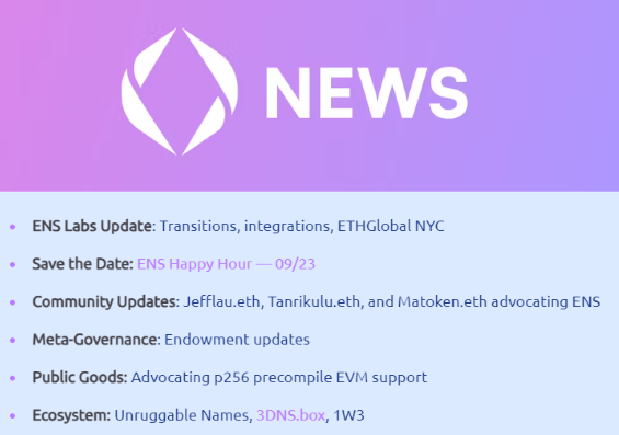 ENS DAO Newsletter
September 12th Edition
TLDR 🧵