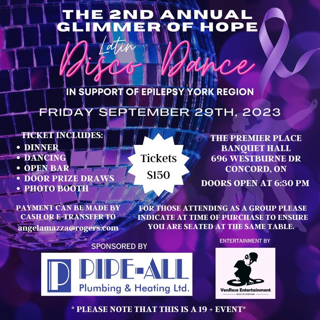 Get your groove on for awareness at the Glimmer of Hope Disco Dance!  Email info@epilepsyyork.org for more information or to purchase tickets.

#EpilepsyAwareness #DiscoDance #GetYourGrooveOnForAwareness