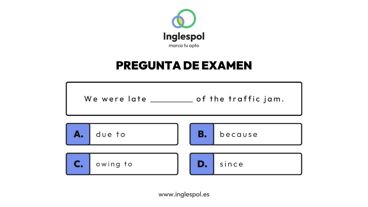 inglespol's tweet photo. ✅ DUE TO / OWING TO / BECAUSE OF ✅

En el post de hoy os mostramos cómo utilizar Due to, Owing to y Because of.

¡Esperamos que os sirva! 🤗 https://t.co/QqsX6uBCFh