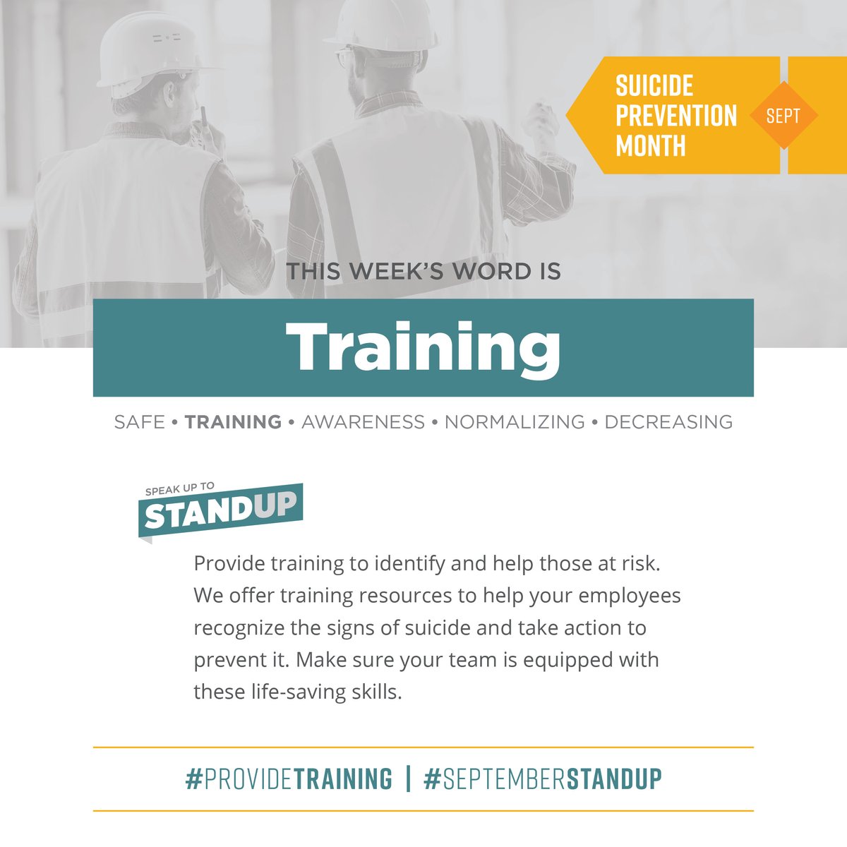 LHSFNA's tweet photo. Train managers and employees to recognize and address signs someone may be considering suicide. Sign up today for free training offered by @theCIASP! #SeptemberSTANDup #SuicidePrevention #988lifeline #LIUNAHopeLives
https://t.co/ibYlE42qsS https://t.co/JLtlAefHKP