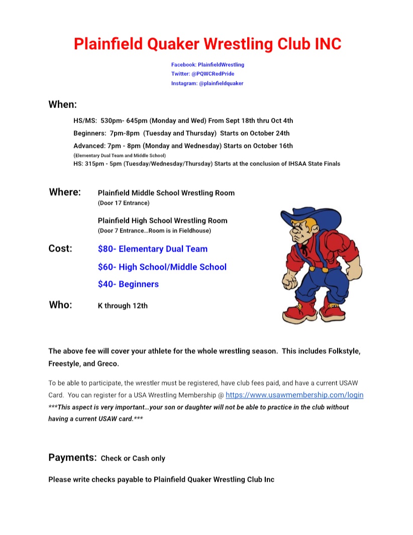 Club starting up looking to grow from last season.Please read flyer

HS/MS- Starts 9/18 thru 10/4
Advanced (Elem Dual/MS)- starts 10/16
Beginners- starts 10/24

USAW Card: usamembership.com/login

payments for club will be cash or checck