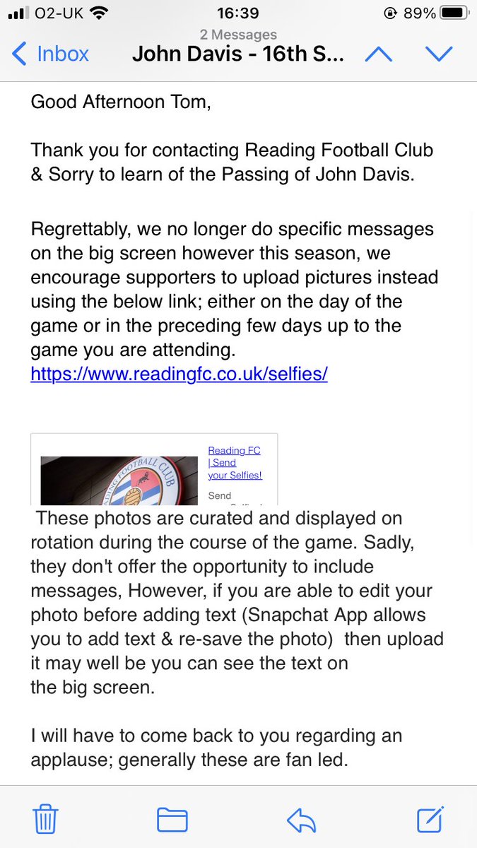 I’m not going to go into this…long story short <a href="/ReadingFC/">Reading FC</a> have made it our job as fans to organise this. Please can I ask for an applause this Saturday (16th) on the 59th minute for my stepdad. 1964-2023. He supported the club for 53 years ❤️ <a href="/OfficialBWFC/">Bolton Wanderers</a>
