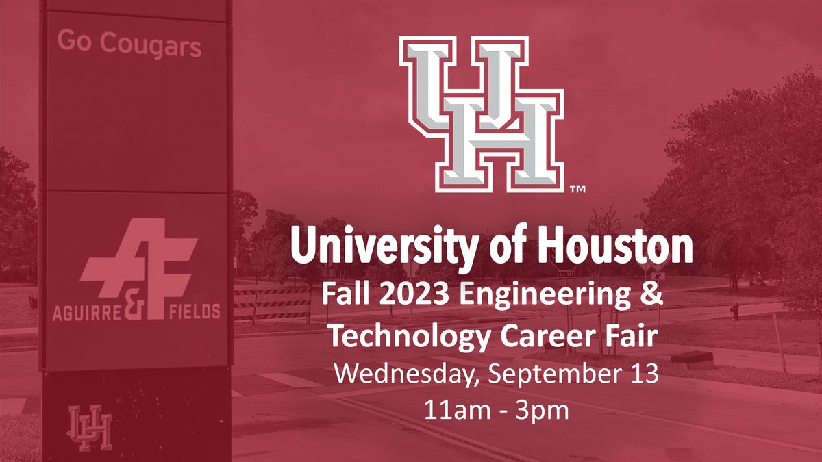 AguirreFields's tweet photo. Hey Coogs! Learn more about Aguirre & Fields at the @UHouston Fall 2023 Engineering & Technology Career Fair tomorrow, 11am - 3pm!
#AguirreFields #EngineeringInnovators https://t.co/ME6KX7xjFD