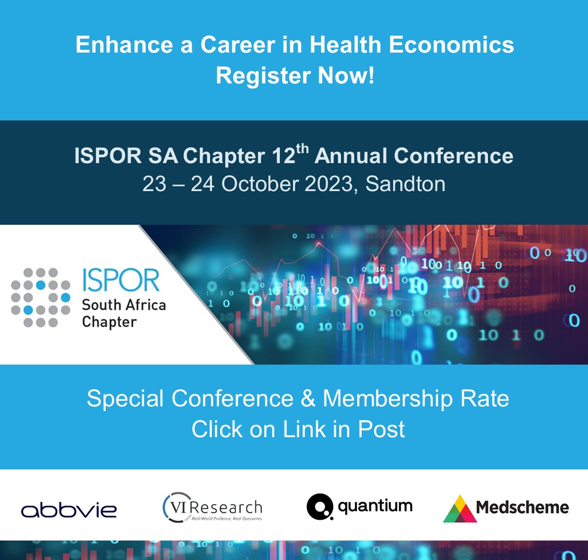 Enhance a career in Health Economics or Market Access by exploring the impact of digitalisation in the field.

Register now for the ISPOR SA Conference 2023: form.jotform.com/230102384911546

#ispor #heor #healtheconomics #data