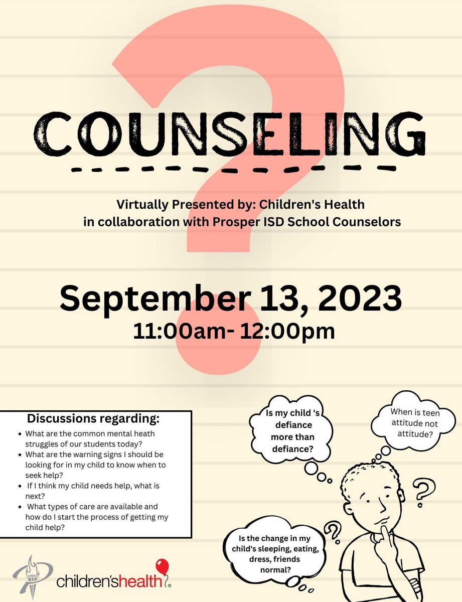 Prosper ISD (@prosperisd) on Twitter photo Join <a href="/PISDCounseling/">PISD Counseling</a> & Children’s Health for an insightful virtual presentation to explore the subtle cues & signs that indicate when your child might be in need of extra support. Find the link in this week's Express! prosperproud.net/express #ProsperProud Join <a href="/PISDCounseling/">PISD Counseling</a> & Children’s Health for an insightful virtual presentation to explore the subtle cues & signs that indicate when your child might be in need of extra support. Find the link in this week's Express! prosperproud.net/express #ProsperProud