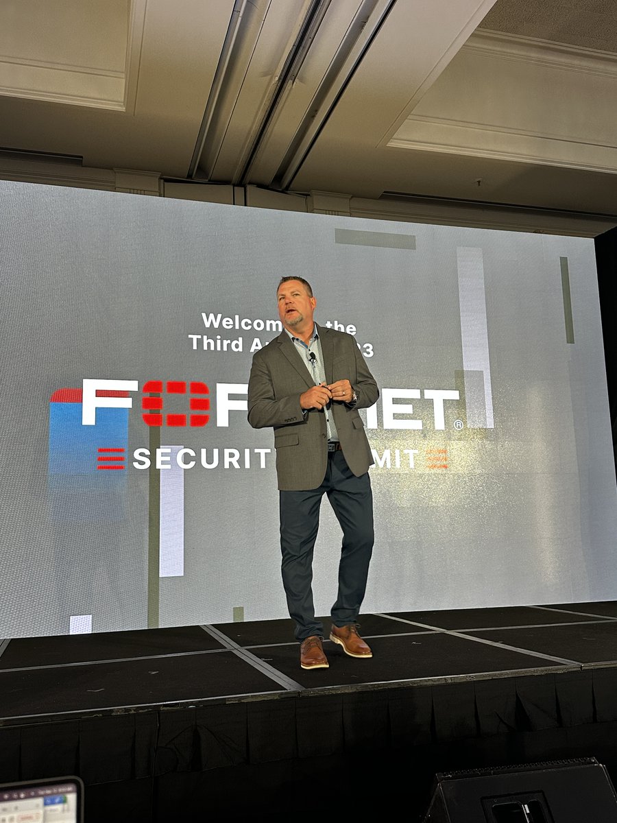 Jim Overbeck from <a href="/Fortinet/">Fortinet</a> welcomes the audience to its 3rd annual security summit at #FortinetChampionship