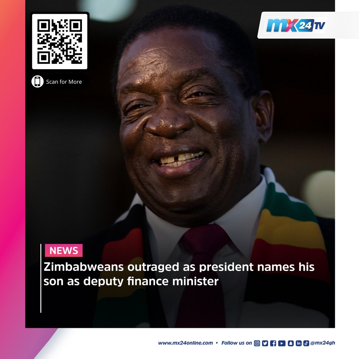 Here are today's biggest headlines. Scan the code to visit our website to read more.

#mx24gh #funfearlessfactual #mx24news #AmaGovernor #LegalCouncil #GhanaBar #IGP #LeakedTape #Dampare #Libya #Derna #UK #Assault #Surgeon #iPhone15 #Zimbabwe #Mnangagwa