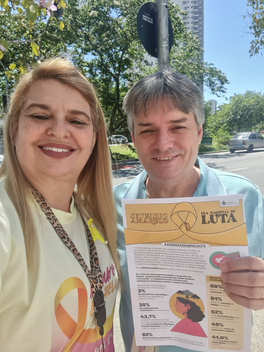 spbancarios's tweet photo. Alô Cidade de Deus, estamos por aqui unidos em prol da campanha Setembro Amarelo💬🤐 O silêncio em torno do assédio no trabalho perpetua a cultura do medo. Lideranças devem inspirar, não intimidar. #AVidaAcimaDoLucro https://t.co/jITM4QWhaD