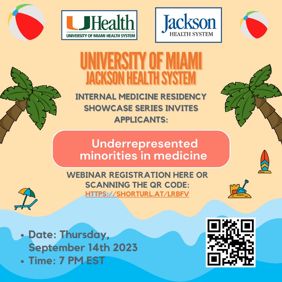 University of Miami Internal Medicine Residency (@umjmhimres) on Twitter photo Please join us for our second showcase with a webinar for #Underrepresented minorities in Medicine.
We understand that #DiversityMatters and is one of the things that makes our program so special! 🧡💚
Hope you can join us!
<a href="/Dr_B_UMJMHIM/">Stefanie Brown, MD, MBA (she/her)</a> <a href="/umiamimedicine/">Miller Medicine</a> Please join us for our second showcase with a webinar for #Underrepresented minorities in Medicine.
We understand that #DiversityMatters and is one of the things that makes our program so special! 🧡💚
Hope you can join us!
<a href="/Dr_B_UMJMHIM/">Stefanie Brown, MD, MBA (she/her)</a> <a href="/umiamimedicine/">Miller Medicine</a>