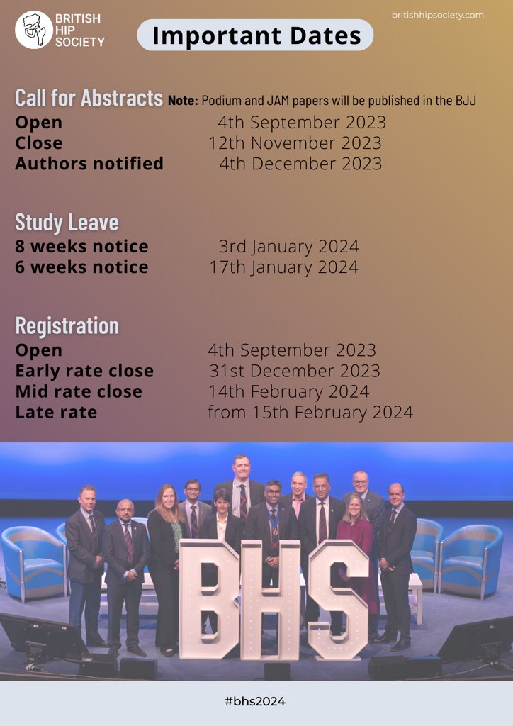 British Hip Society (@britishhip) on Twitter photo #orthotwitter
📢#BHS2024 <a href="/BritishHip/">British Hip Society</a> UK's Premier #Hip #Surgery forum Registration and Abstract submission now OPEN at: britishhipsociety.com/annual-meeting… 👀Programme and 🖊️ important dates for your 🗓️
✈️Join us in-person <a href="/VisitBelfast/">Visit Belfast</a> or #livestream 📺 #orthotwitter
📢#BHS2024 <a href="/BritishHip/">British Hip Society</a> UK's Premier #Hip #Surgery forum Registration and Abstract submission now OPEN at: britishhipsociety.com/annual-meeting… 👀Programme and 🖊️ important dates for your 🗓️
✈️Join us in-person <a href="/VisitBelfast/">Visit Belfast</a> or #livestream 📺
