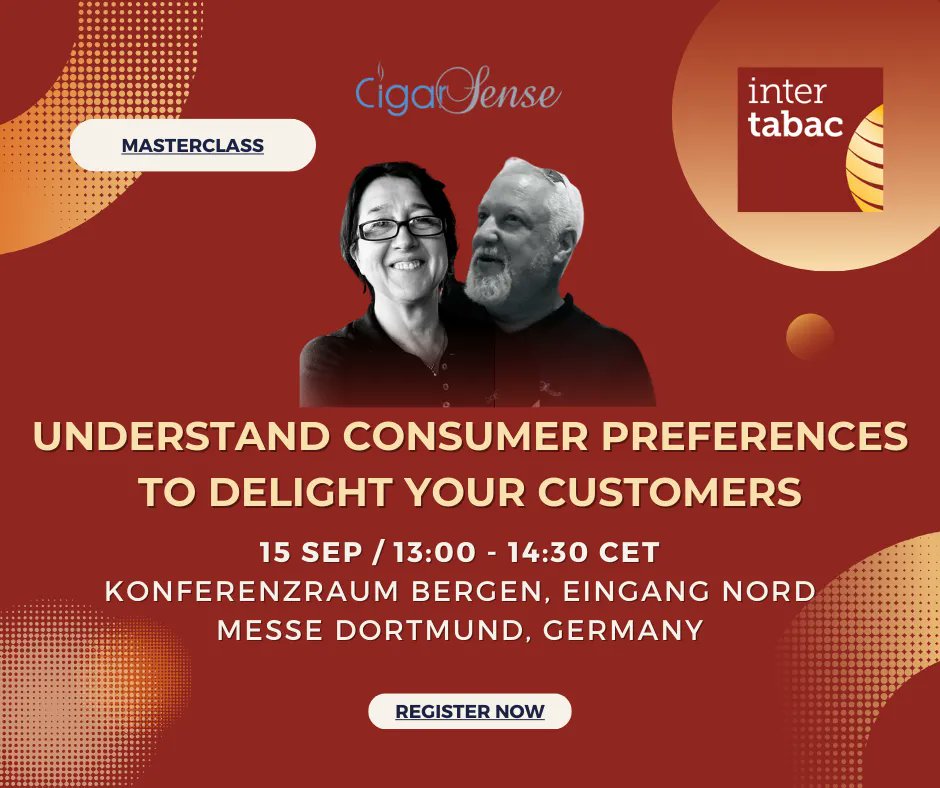 CigarSense's tweet image. Not all information that comes with a cigar is a reliable predictor of consumer delight. We will share what are the reliable predictors of consumer delight, as well as tactics and tools to deliver consumer delight. See you at #InterTabac on Friday! buff.ly/3Px4GNY