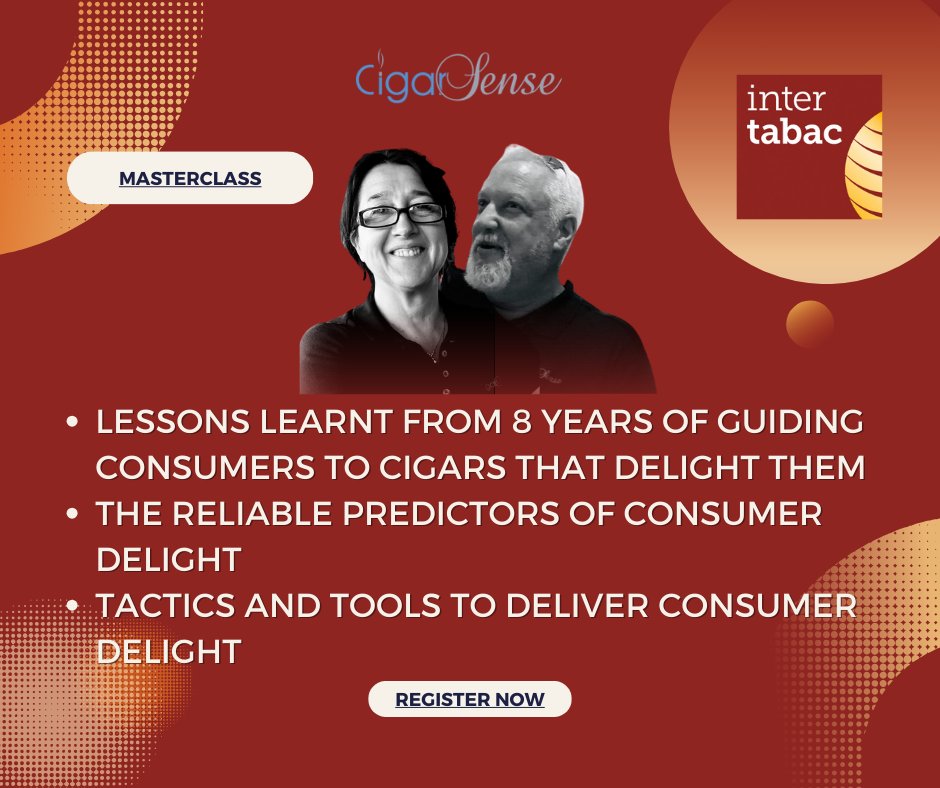 CigarSense's tweet image. Not all information that comes with a cigar is a reliable predictor of consumer delight. We will share what are the reliable predictors of consumer delight, as well as tactics and tools to deliver consumer delight. See you at #InterTabac on Friday! buff.ly/3Px4GNY