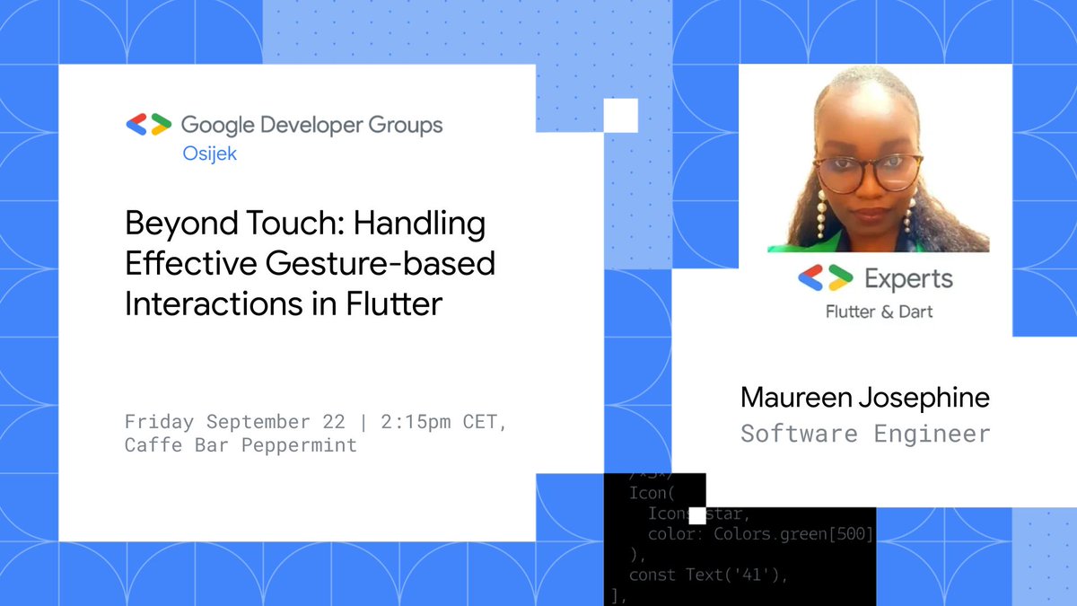 📣 Join us at the Google I/O Extended 2023 in Osijek for an enlightening talk by the renowned GDE Maureen Josephine. 

📍 Venue: Peppermint, Osijek
🔗 Event Link: lnkd.in/eNX6dsyV

Hope to see you there!

#Flutter #Dart #GoogleIOExtended #GDGOsijek