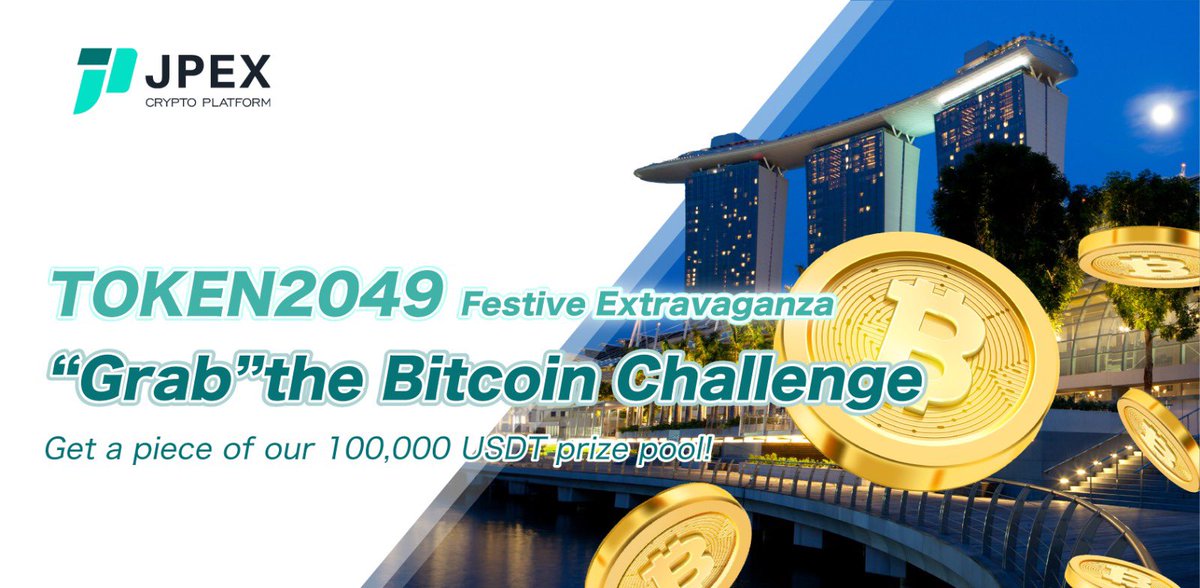 We're thrilled to be partnering for TOKEN2049, a key crypto event! Join us for our 'Grab the Bitcoin' activity with a total prize pool of up to 100,000 USDT. From Sep 13-14, 2023, at Marina Bay Sands, Singapore. Complete tasks to win a Bitcoin & more! See you at TOKEN2049 #JPEX…