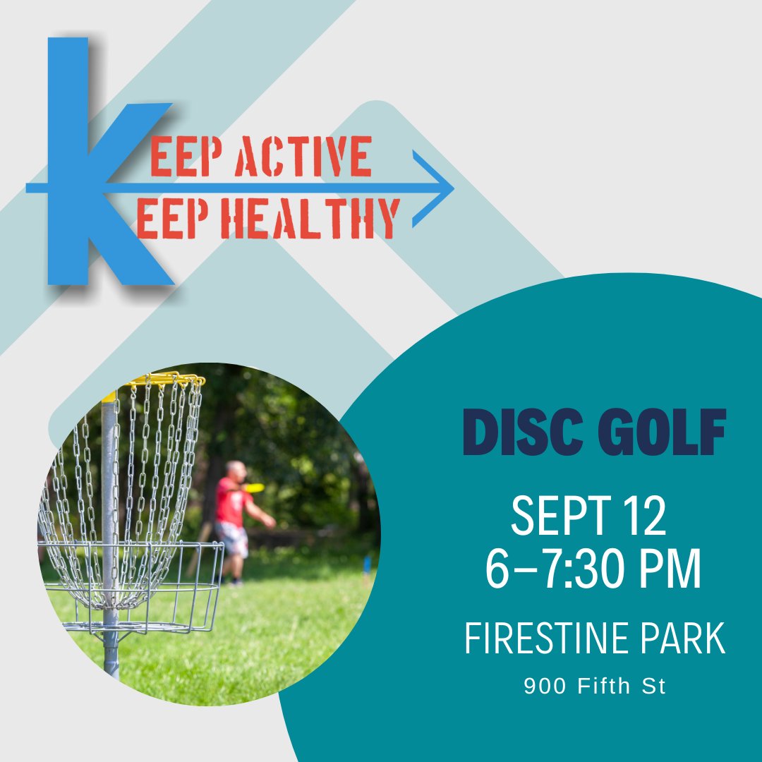 FindlayRec's tweet image. Join us for our Keep Active Keep Healthy event tonight! From 6:00-7:30pm we will be out at Firestine Park where we will be playing Disc Golf.  If you've wanted to try Disc Golf come on out tonight.  We will have discs that you can borrow.