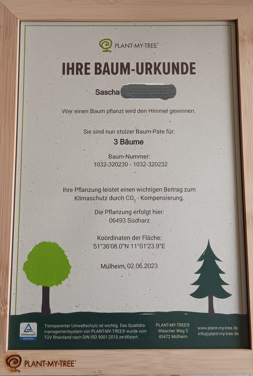 Ich bin nun Baumpate