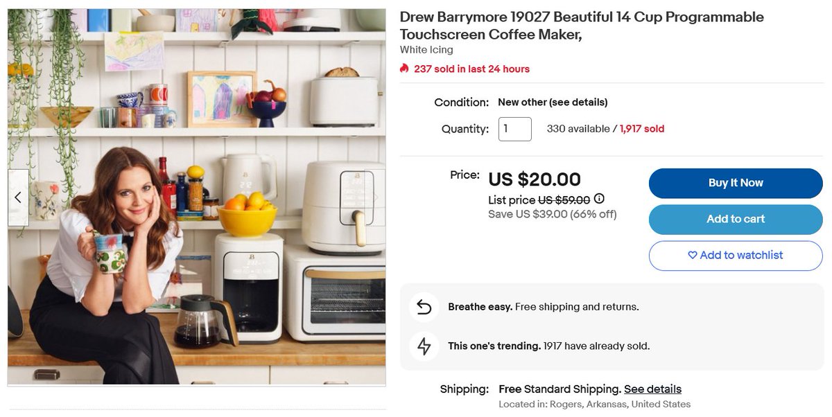 Drew Barrymore 19027 Beautiful 14 Cup Programmable Touchscreen Coffee Maker