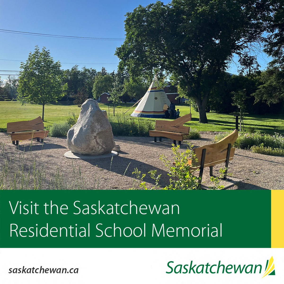 SKGov's tweet image. Created to honour all those who have been impacted by residential schools and as part of our province’s commitment to Truth and Reconciliation, the Saskatchewan Residential School Memorial is available to the public daily on the grounds of Government House in Regina.