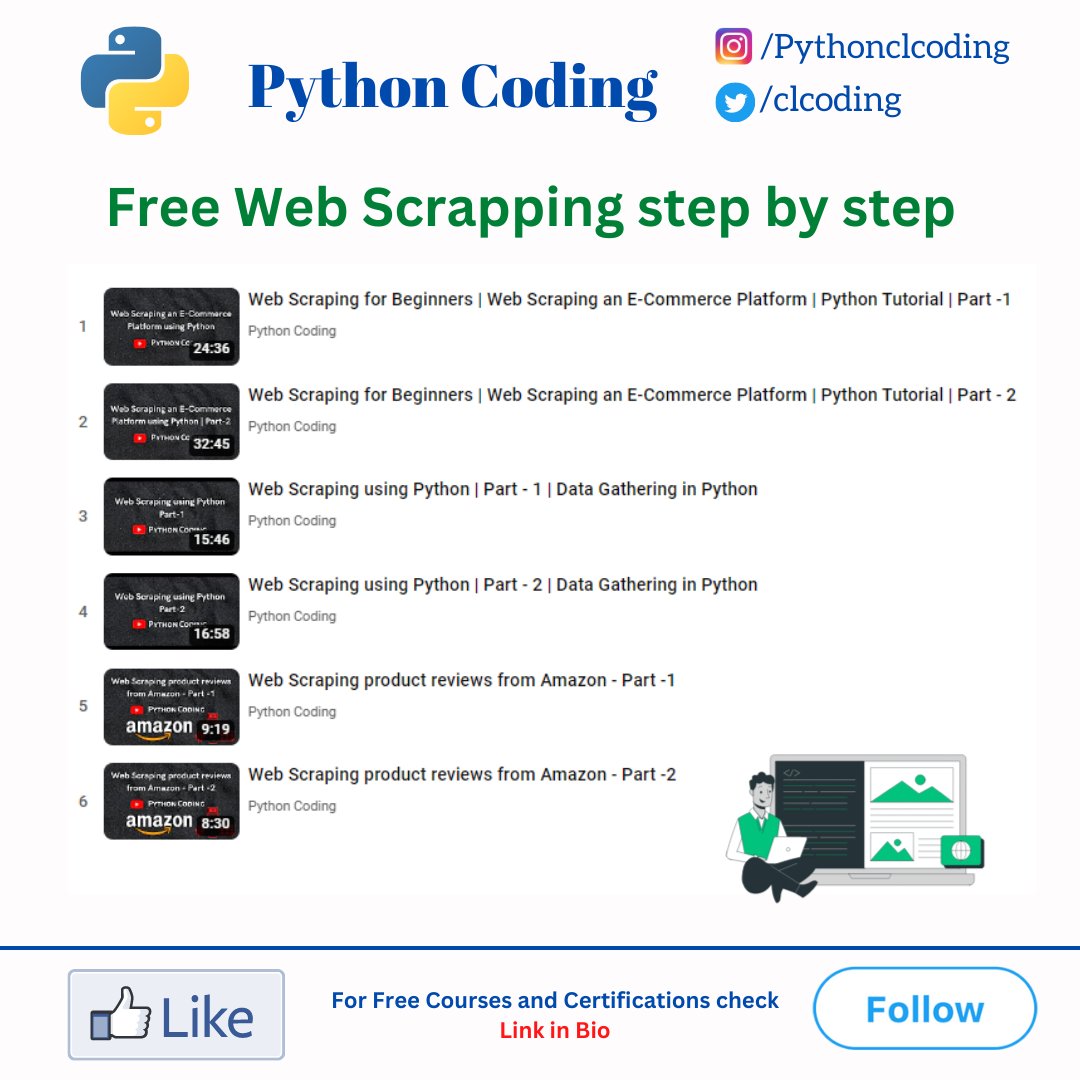 clcoding's tweet photo. Free Web Scraping using Python https://t.co/AQrQ0eWCRG https://t.co/pNeSCGQlc1