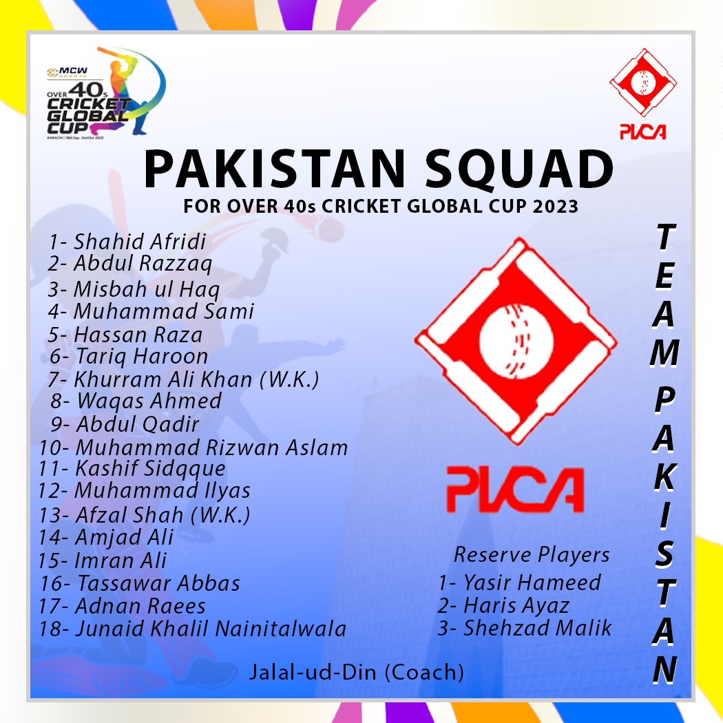 Pakistan has unleashed a star-studded squad for the Inaugural MCW Over 40s Cricket Global Cup composing of renowned Ex-International players like Shahid Afridi, Misbah-ul-Haq, Abdul Razzaq &amp; Muhammad Sami.

Complete Squad ⬇️