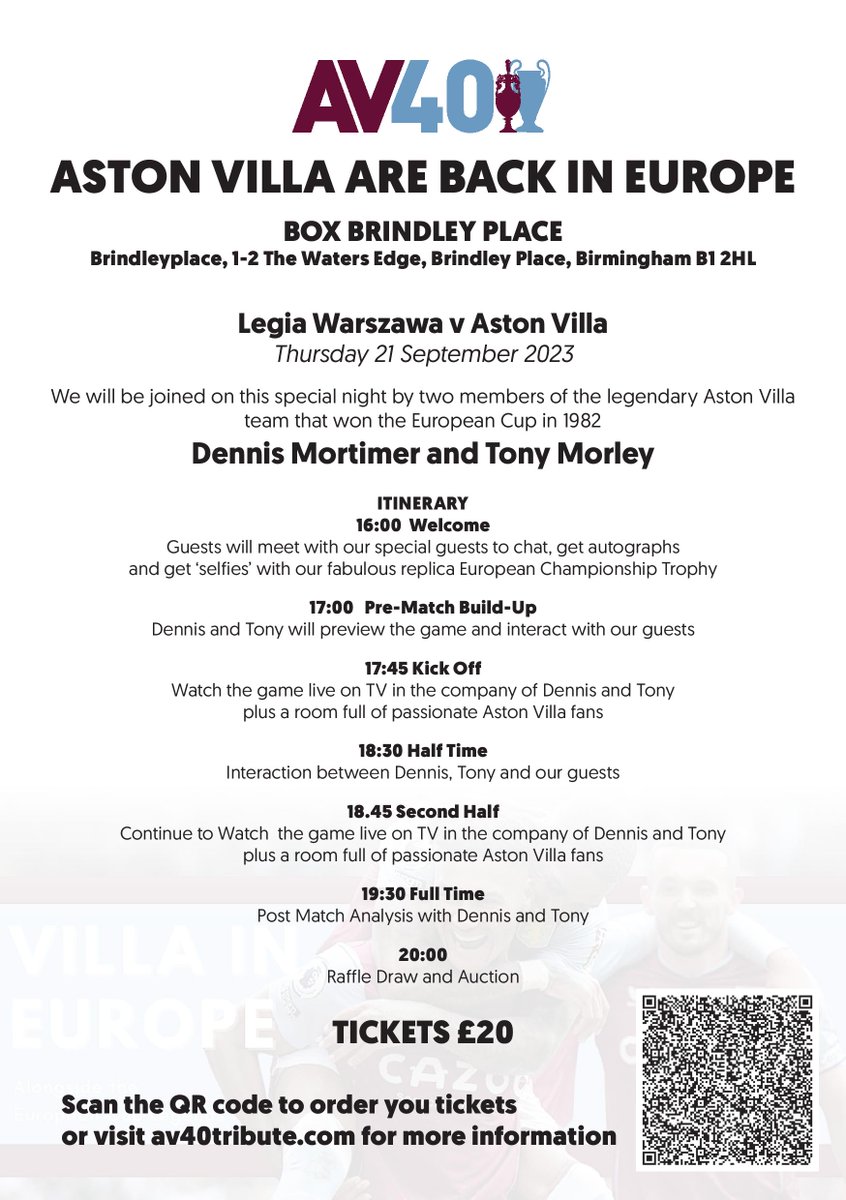 Av40T's tweet photo. After  yesterday's successful launch of our plans to follow Villa's away games in the UEFA Europa Conference League, we're delighted to share details  of our first event on September 21 - the trip to Legia  Warszawa.

This is a private event limited to 100 #Villa fans. https://t.co/t1fp68RDww