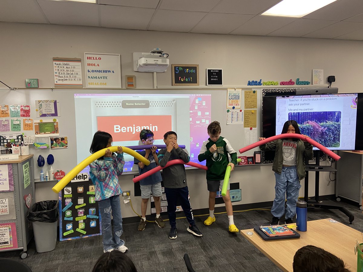 We had a blast with pool noodle charades during our class meeting! A fun way to start the day! #inspire96
