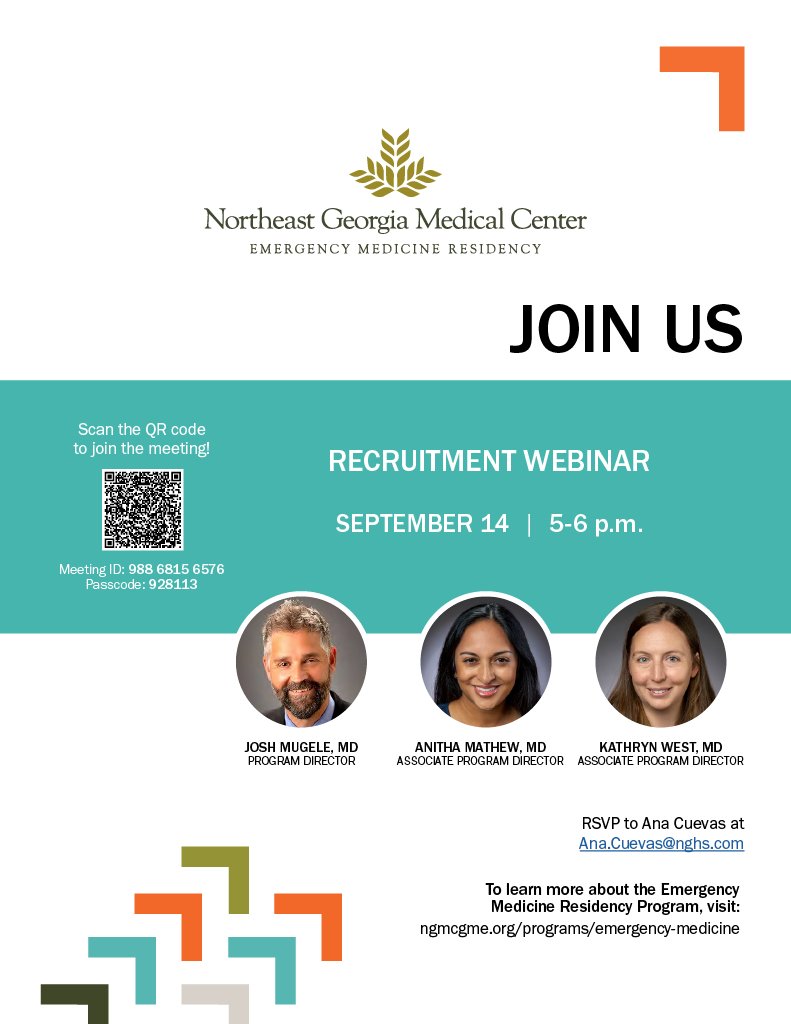 #Medstudents, join #NGMCGME's Emergency Medicine residency program directors virtually on September 14 and learn about our unique approach to training top-notch Emergency Medicine doctors! Click here to RSVP: bit.ly/3rh8rNG