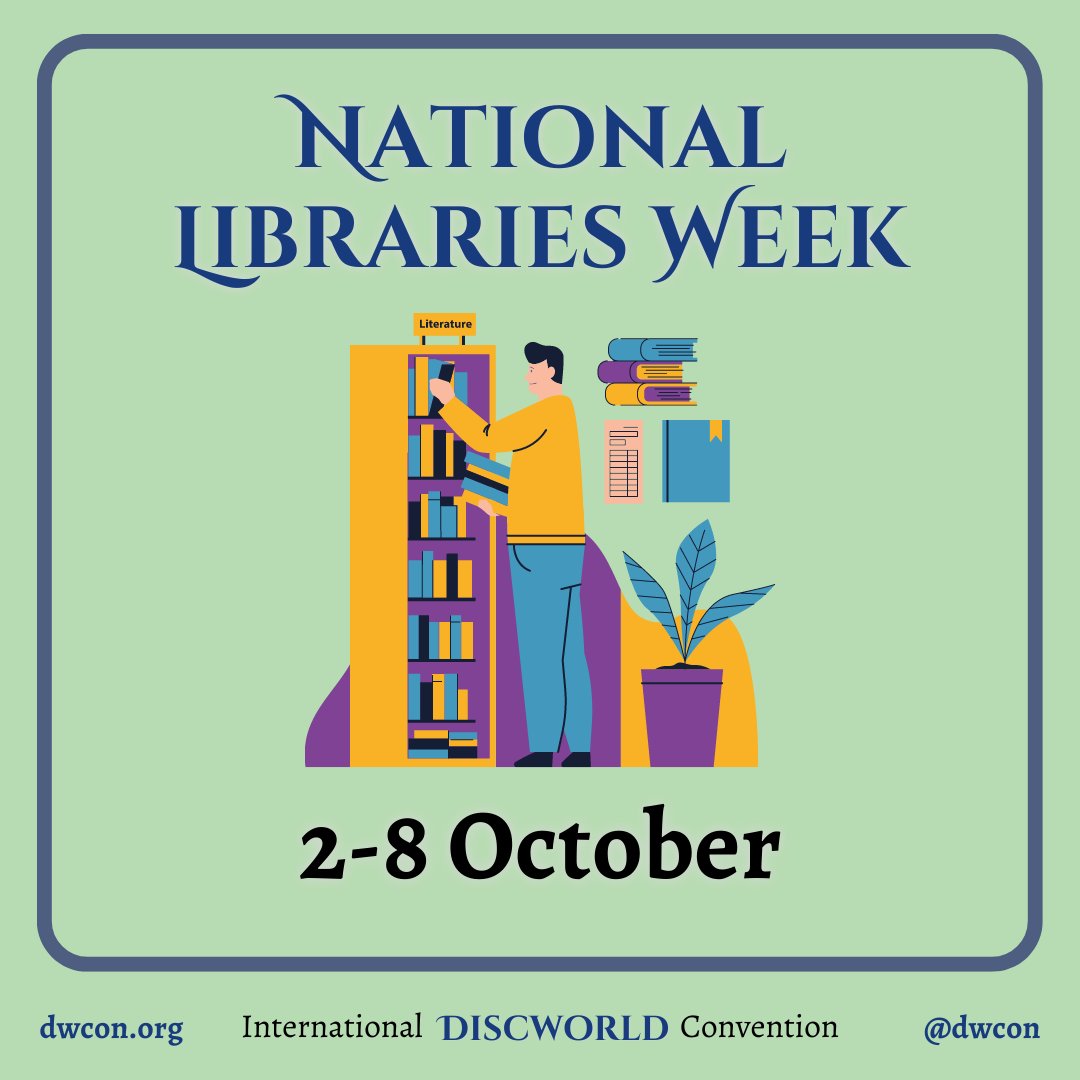 dwcon's tweet photo. It's National Libraries Week! It is well known that all libraries are linked by L-Space. What are the 3 rules of the Librarians of Time &amp; Space, those with access to L-Space?

#Discworld #DiscworldConvention #TerryPratchett
#NationalLibrariesWeek #Libraries #LSpace https://t.co/tKHl6LtBaW