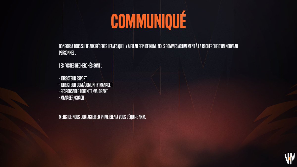 NKMEsport's tweet photo. Recrutements 🦊 https://t.co/ncPUZPWtkp