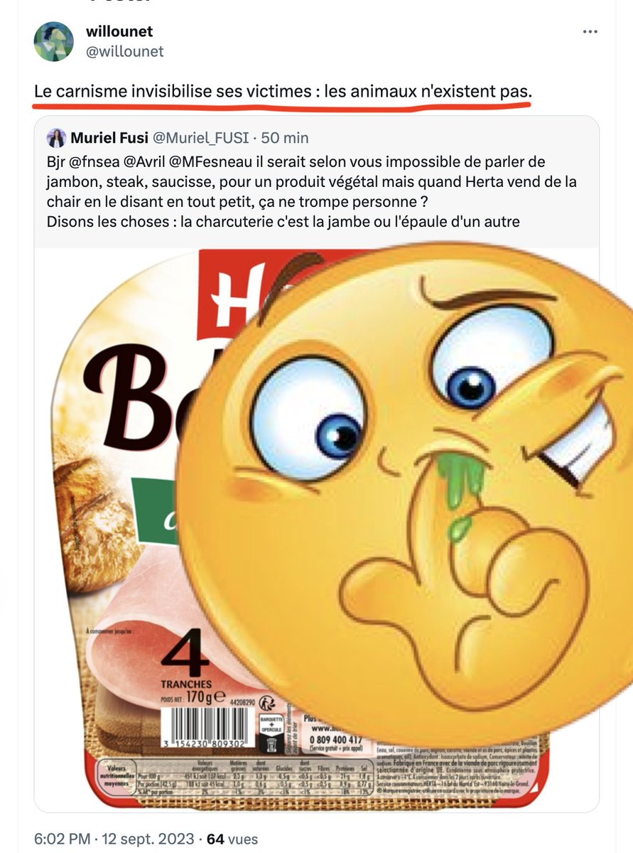 FrancAller_info's tweet photo. L'épaule d'agneau
La langue de boeuf
Les pieds de porcs
Le foie de veau
La cuisse de dinde
L'aile de poulet
...
#mékisonkon 🤦♂️
#antispécisme #vergan #gesticulatons
https://t.co/YIWSzgORv1