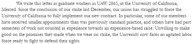 UCMercedAW's tweet photo. A statement from the UAW2865 Organizing Committee at UC Merced, in response to the contract violations perpetrated by @UCSanDiego. We are prepared to withhold labor if necessary. https://t.co/GQF6feCASw
