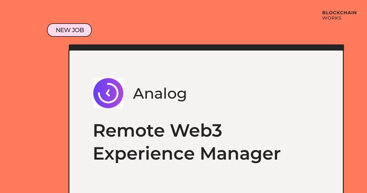 Check out Analog 🚀

They're looking for a Remote Web3 Experience Manager  working with Web3, Customer Support &amp; community

Apply now or tag someone who would be a good fit! 🙌
blockchain.works-hub.com/jobs/remote-we…

#remotework #remotejobs #web3