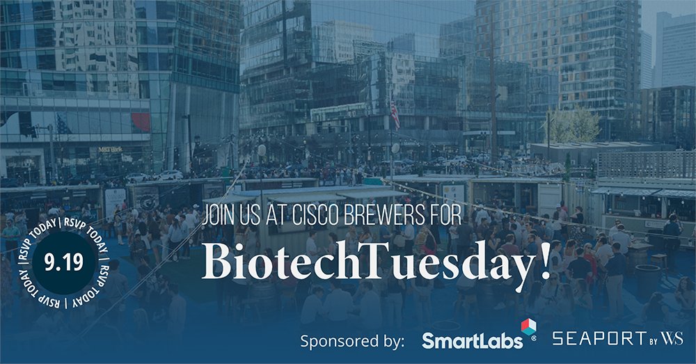 JoinSmartLabs's tweet image. Join us Sept 19th for BiotechTuesday! during Biotech Week! Enjoy the evening at Cisco Brewers in the Seaport while meeting and socializing with your peers within the biotech community. This event is free to attend, so RSVP today: hubs.ly/Q021-4F00