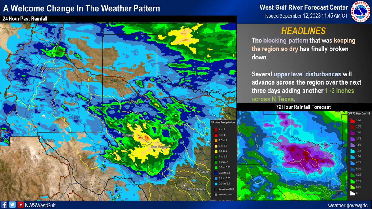 NWSWGRFC's tweet photo. Rainfall has returned to the WGRFC area. More disturbances are on the way for the next three days. #txwx #txrivers https://t.co/sCkCW6yHIe