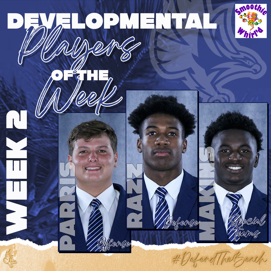 Here are this week's Developmental Players of the Week (Week 2) presented by @SmoothieWhirld Offense - Paul Parris➡️ tinyurl.com/22uy9u5v Defense - Malik Razz➡️ tinyurl.com/4teef2dc Special Teams - Jeremiah Makins➡️ tinyurl.com/3nk72phb #DefendTheBeach #SeahawkFast