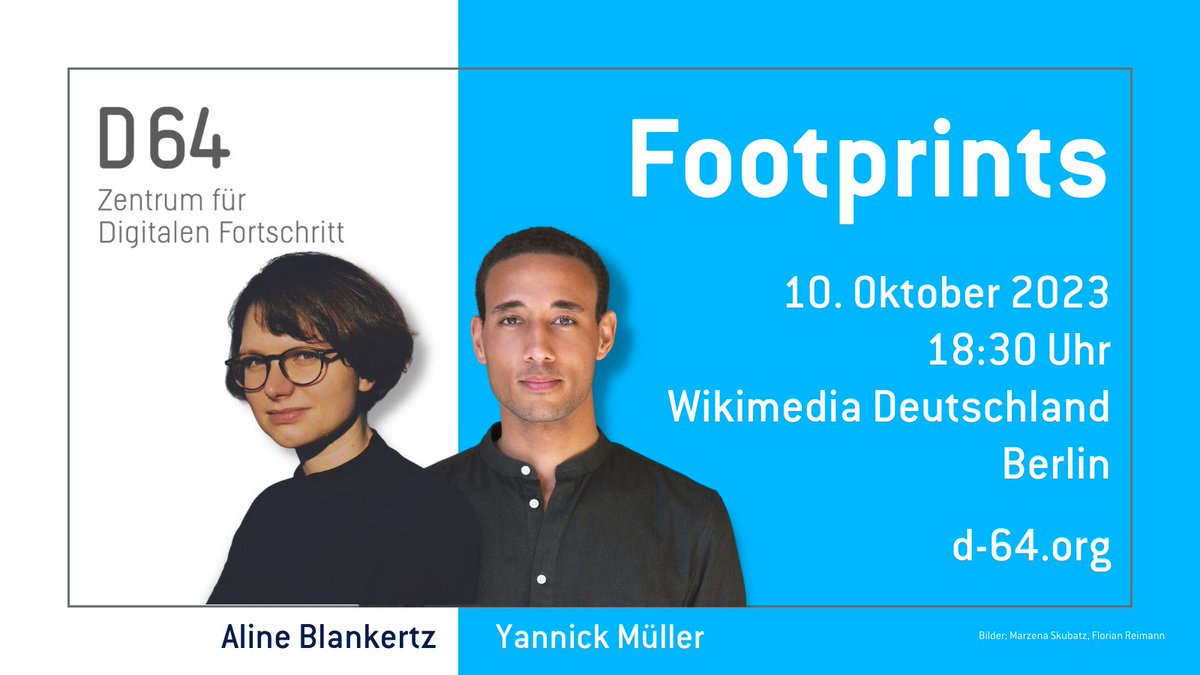 Seid beim nächsten #D64Footprints bei #Wikimedia dabei! Aline Blankertz und @YannickAntonioM tauschen sich mit euch über #Digitalpolitik aus - und wie man darauf Einfluss nehmen kann. 
Infos und Anmeldung: d-64.org/umfrage/anmeld…